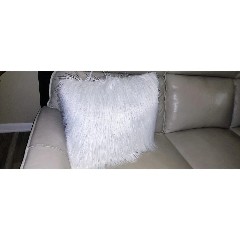 Ivory Faux Fur Fluffy Decorative Accent Pillow 18x18